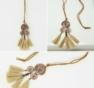 Boho Fringe Necklace - Tan Fringe and Beads